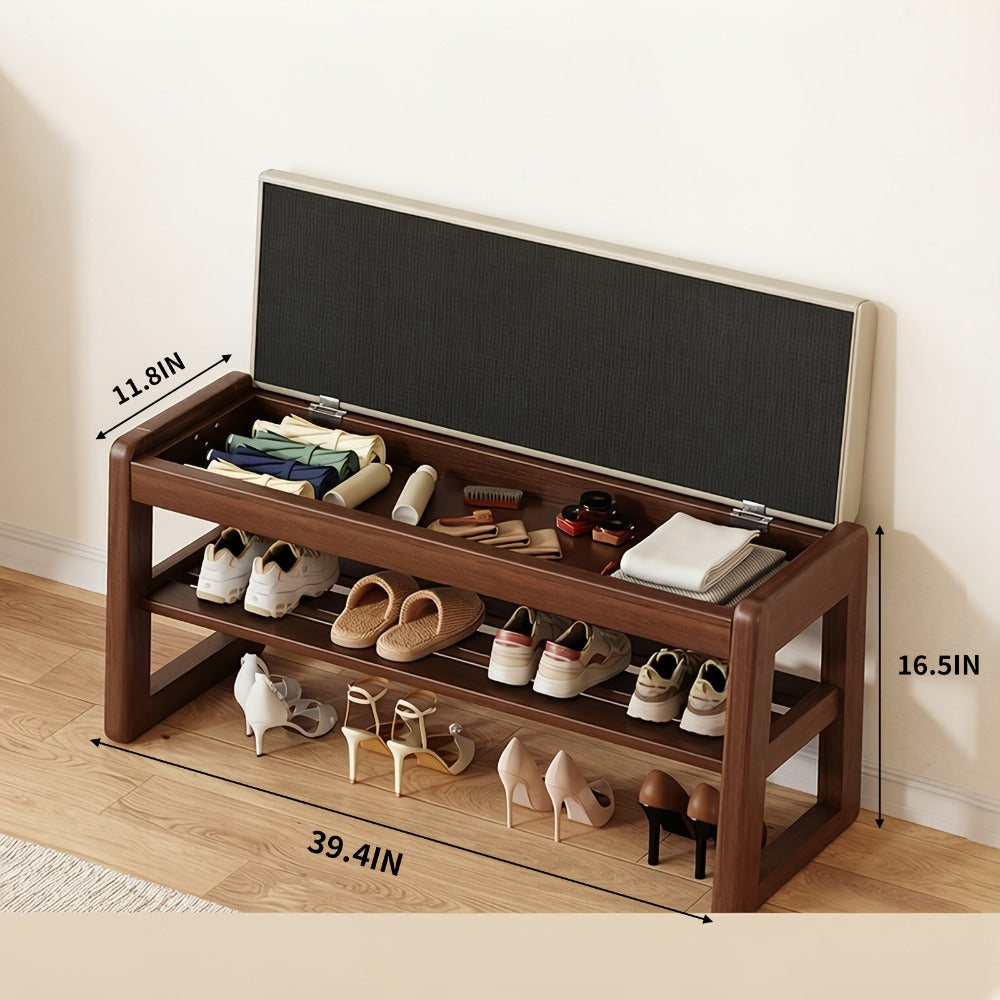 Solid Wood Entryway Shoe Cabinet with Bench - Modern Hallway Shoe Changing Bench with Large-Capacity Storage, Integrated Entrance Cabinet for Home