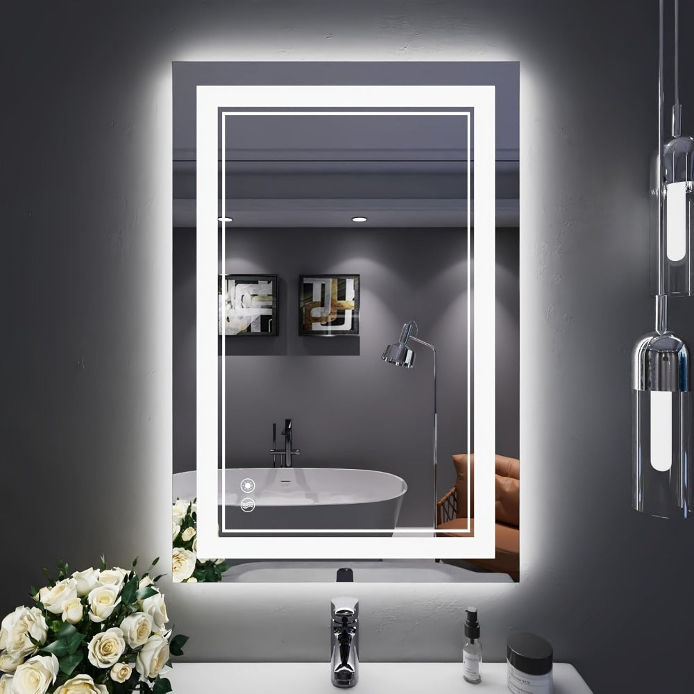 LED Bathroom Mirror Anti-Fog Dimmable with 3 Color Lights, Front & Backlit Smart Mirror Wall Mounted Horizontal/Vertical, Shatter-Proof Lighted Vanity Mirror for Bathroom Makeup, 24x32" & 24x36"