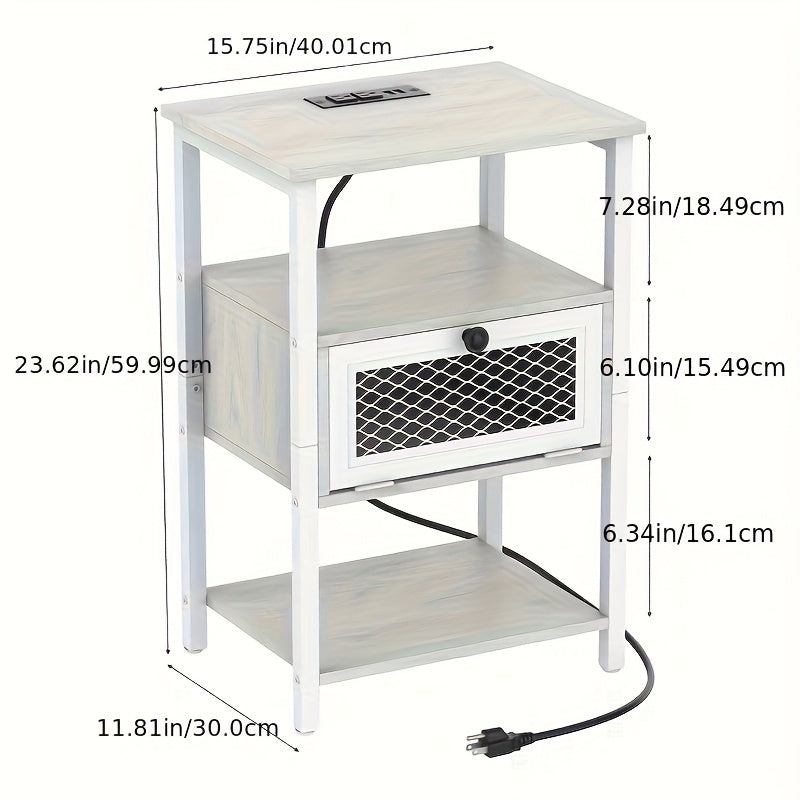 [Nightstands With Charging] A Pair of Nightstands Featuring a Charging Station, Ideal for Bedrooms Or Living Rooms. These Modern Side Tables Come with Storage Drawers And Include USB Ports And Outlets, Perfect for Small Farmhouse Spaces
