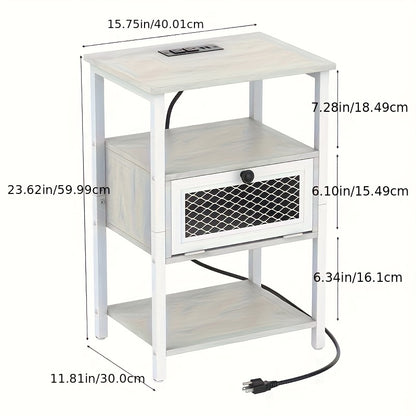 [Nightstands With Charging] A Pair of Nightstands Featuring a Charging Station, Ideal for Bedrooms Or Living Rooms. These Modern Side Tables Come with Storage Drawers And Include USB Ports And Outlets, Perfect for Small Farmhouse Spaces