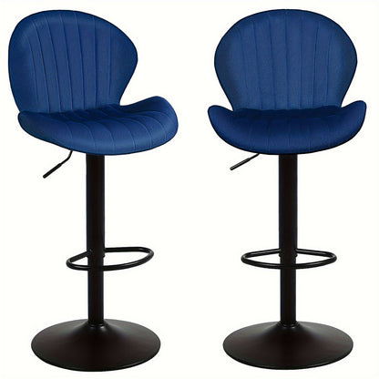 Classic Bar Stools (2/3pcs), Velvet Height Adjustable Swivel Barstools with Back And Footrest, Counter Stools, Kitchen Stools, 300 Lbs Weight Capacity, Black, Blue, Green, Grey
