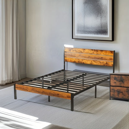 Metal Platform Bed Frame - Mattress Base With Headboard And Footboard, No Box Spring Required, Features Sturdy Wooden Slats Supporting 700-800 Pounds, Available For Purchase As Needed.