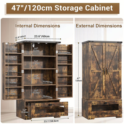 55'' Pantry Cabinet, Kitchen Pantry Storage Cabinet With Adjustable Shelves And Drawer, Wooden Kitchen Storage Cabinet, Buffet Cupboards Cabinet For Kitchen, Living Room, Bathroom, Dining Room