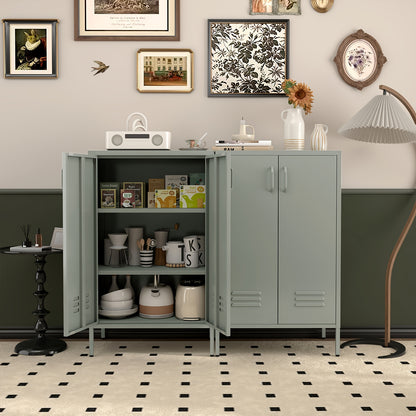 Metal Locker Storage Cabinet, Black Accent, Pantry Cabinet with Doors, Locker for Living Room, Kitchen, Office