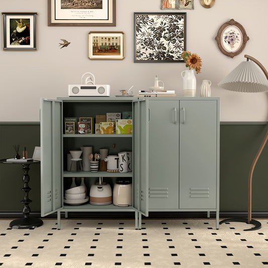 Metal Locker Storage Cabinet, Black Accent, Pantry Cabinet with Doors, Locker for Living Room, Kitchen, Office