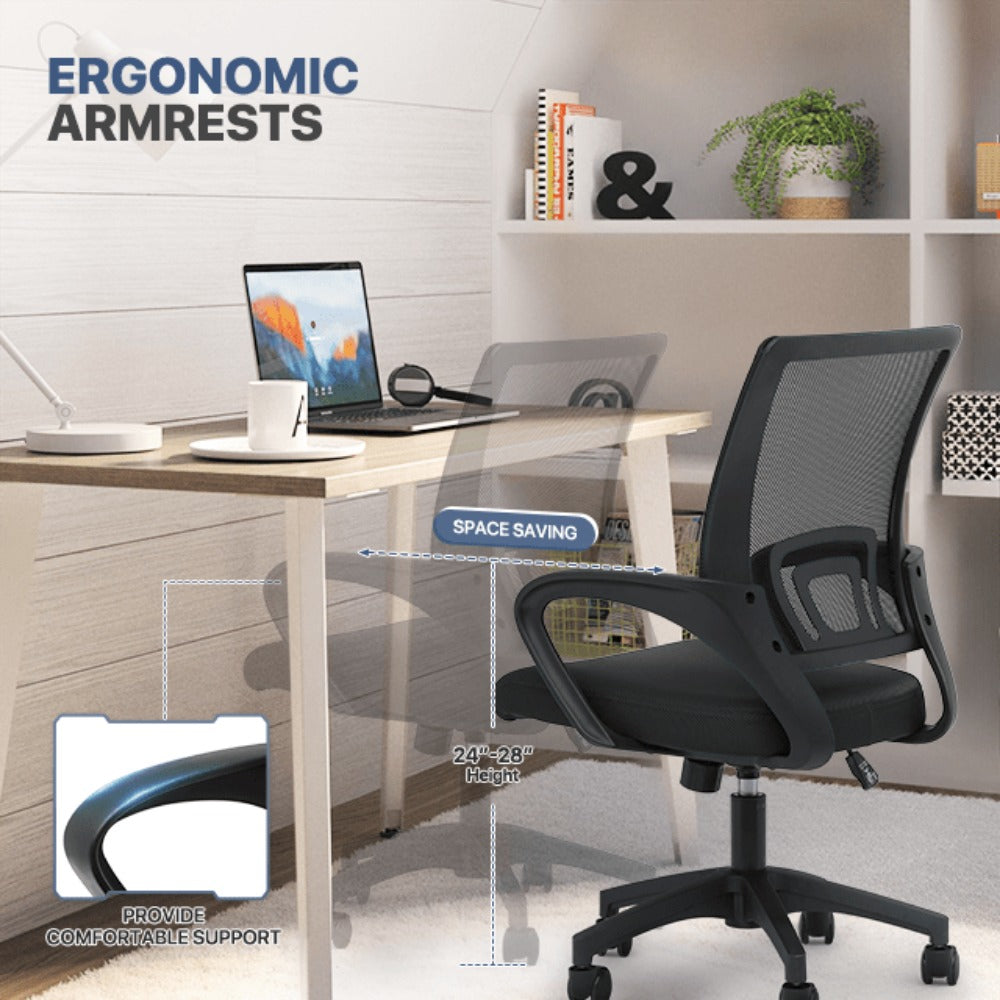 Ergonomic Office Chair Mid-Back Mesh Swivel Desk Chair with Lumbar Support Adjustable Height Sponge Seat Rolling Wheels, 300 lbs Capacity, 6 Colors, 1 or 2 Pack