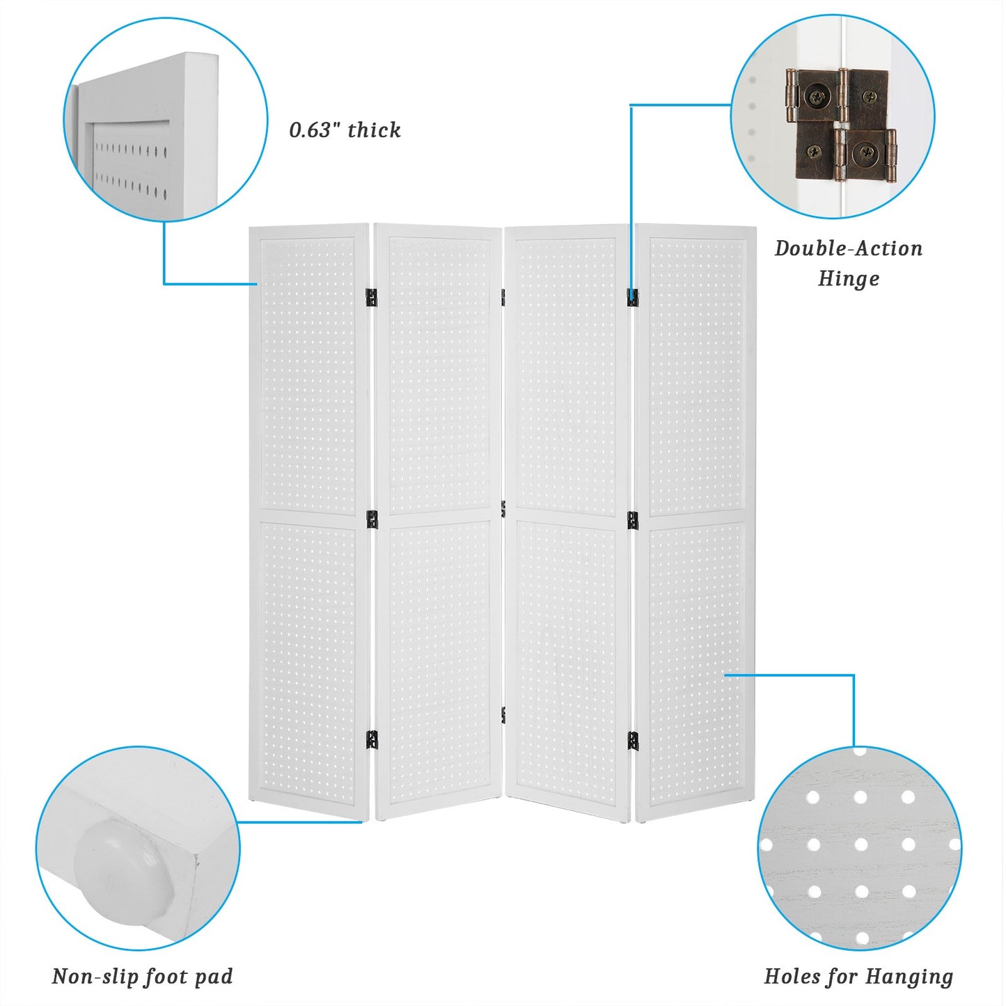 VINGLI Freestanding Pegboard with Support Feet, 5 FT Wood Room Divider Display Board Organizer, Folding Privacy Screen Partition Space Separator for Craft Shows Events Retail