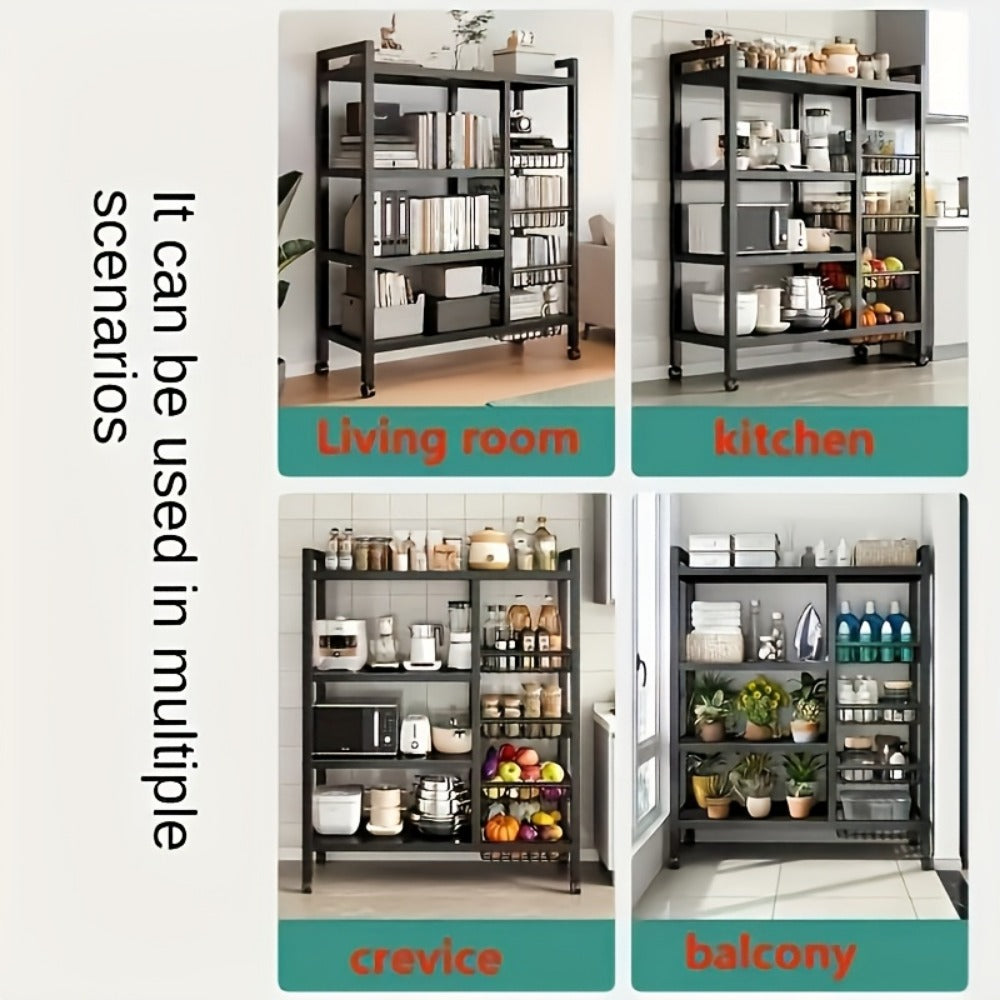 Rolling Baker's Rack with Mesh Baskets & Adjustable Shelves – Metal Frame Kitchen Storage Shelf on Wheels for Kitchen, Bathroom, Living Room & Office
