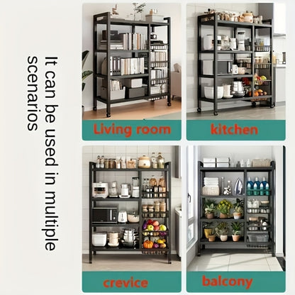 Rolling Baker's Rack with Mesh Baskets & Adjustable Shelves – Metal Frame Kitchen Storage Shelf on Wheels for Kitchen, Bathroom, Living Room & Office