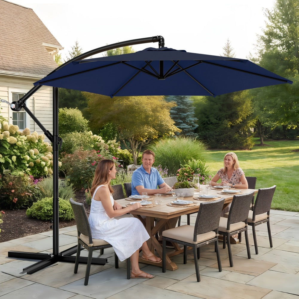 10 Ft Cantilever Patio Umbrella Offset Outdoor Umbrella with Adjustable Tilt Crank 8-Rib Wind Resistant UV Protection for Pool Deck Backyard Garden 16 Colors