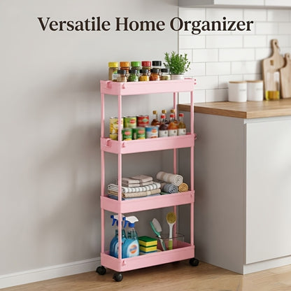 4-Tier Slim Rolling Storage Cart with Wheels – Space-Saving Mobile Organizer Tower Rack for Kitchen, Bathroom, Bedroom, Laundry Room & Apartment