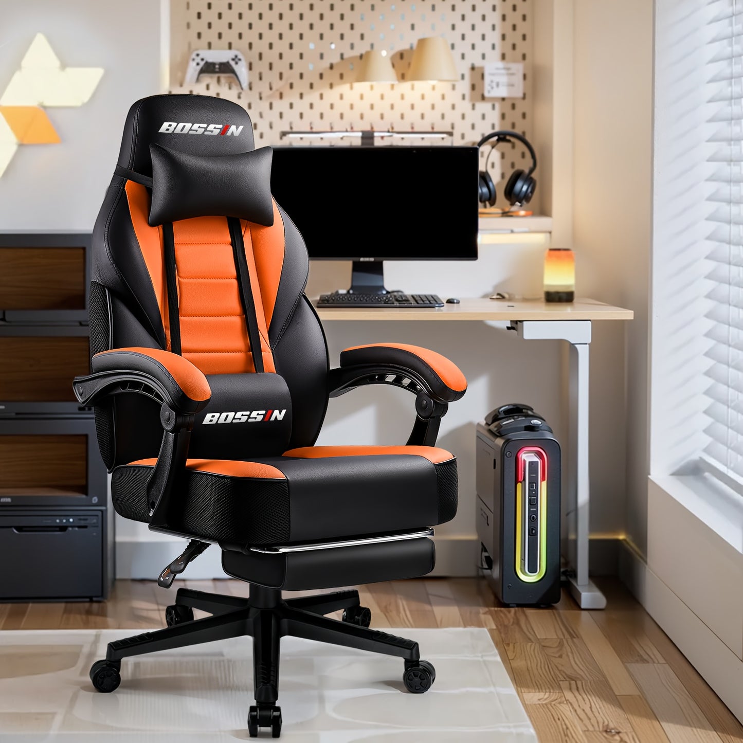 Big And Tall Gaming Chair, Video Game Chair with Footrest And Massage Lumbar Support, 400Lb Capacity Office Chair, Ergonomic Computer Chair Height Adjustable with Swivel Seat And Headrest for Adults