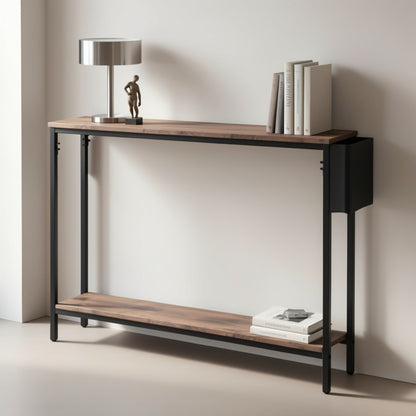 Console Table 39.4 Inch Rustic Brown, Entryway Sofa Table with Storage Shelf, Solid Wood and Engineered Wood Hallway Table for Living Room Bedroom Office