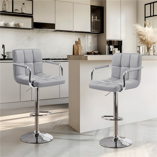 Costoffs 2pcs PU Leather Bar Stools Adjustable Swivel Stools Kitchen Chairs with Large Steel Base, Backrests & Footrest for Dining Room, Kitchen Island, Home Bar Counter, Christmas Gift