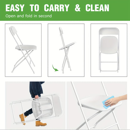 10/24/50 Pack White Folding Chairs – 350 Lbs Weight Capacity Reinforced Plastic Chairs, Steel Reinforced Frame, Commercial Grade Stackable Chairs, Suitable for Indoor And Outdoor, Weddings, Offices, Banquets, Restaurants, Parties