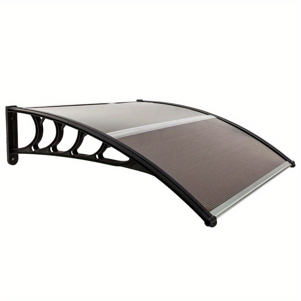 Door Window Awning 40x40 Inch Polycarbonate Panel Exterior Canopy with Aluminum Strips & Black ABS Brackets for Home Eaves Rain Sun Shade