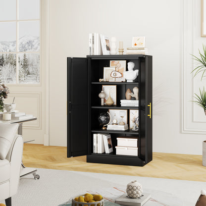 Utility Two Doors Modern Metal Storage Freestanding Cabinet with Adjustable Foot, Kitchen Pantry Sideboard Cabinet with 3 Adjustable Shelves for Kitchen, Laundry Room, Bathroom, Living Room and Dinning Room