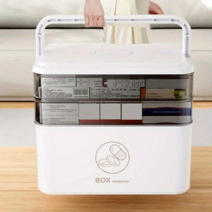 Medicine Storage Box Multi-Layer Large Capacity with Portable Pill Box, Adjustable Dividers, Moisture-Proof Cover & Safety Handle, Home Bathroom Travel Pill Organizer for Vitamins and Supplements (White)