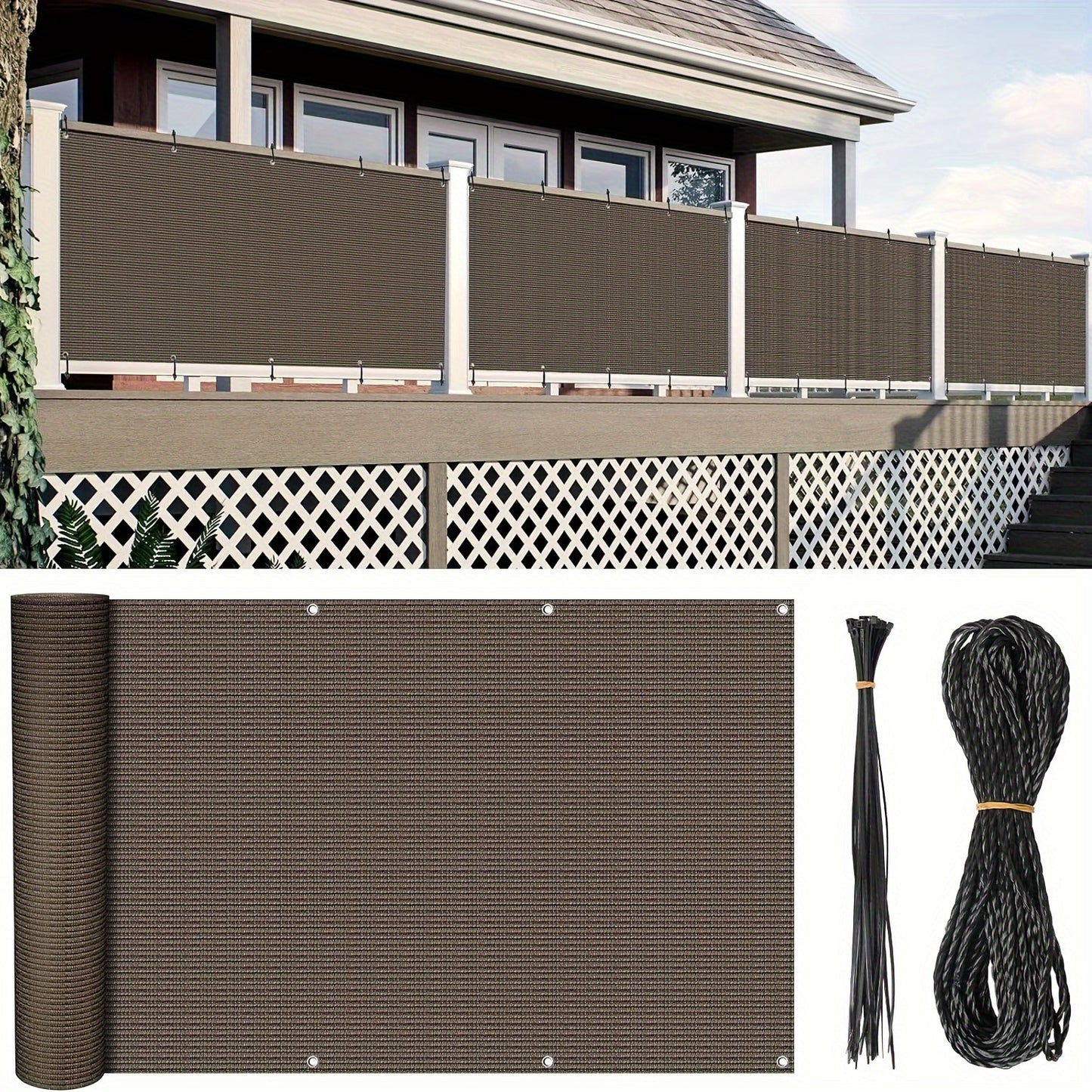 3*16ft, Balcony Privacy Screen Fence Cover Net, Fencing Mesh Shade Net, Windproof Sun Shade, Outdoor Protection Fencing Net, Balcony Mesh Net for Patio, Fence, Backyard, Porch(Black Brown Green Gray Sand White Blue)
