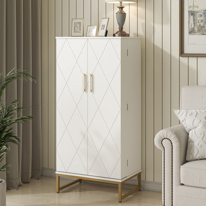 51" Modern Kitchen Pantry Cabinet with 6 Adjustable Shelves, Multi-Function Storage Cabinet with Golden Metal Base, Versatile Large Buffet Cupboards Sideboard for Dining Room, Bathroom, Living Room, Laundry, White And Golden