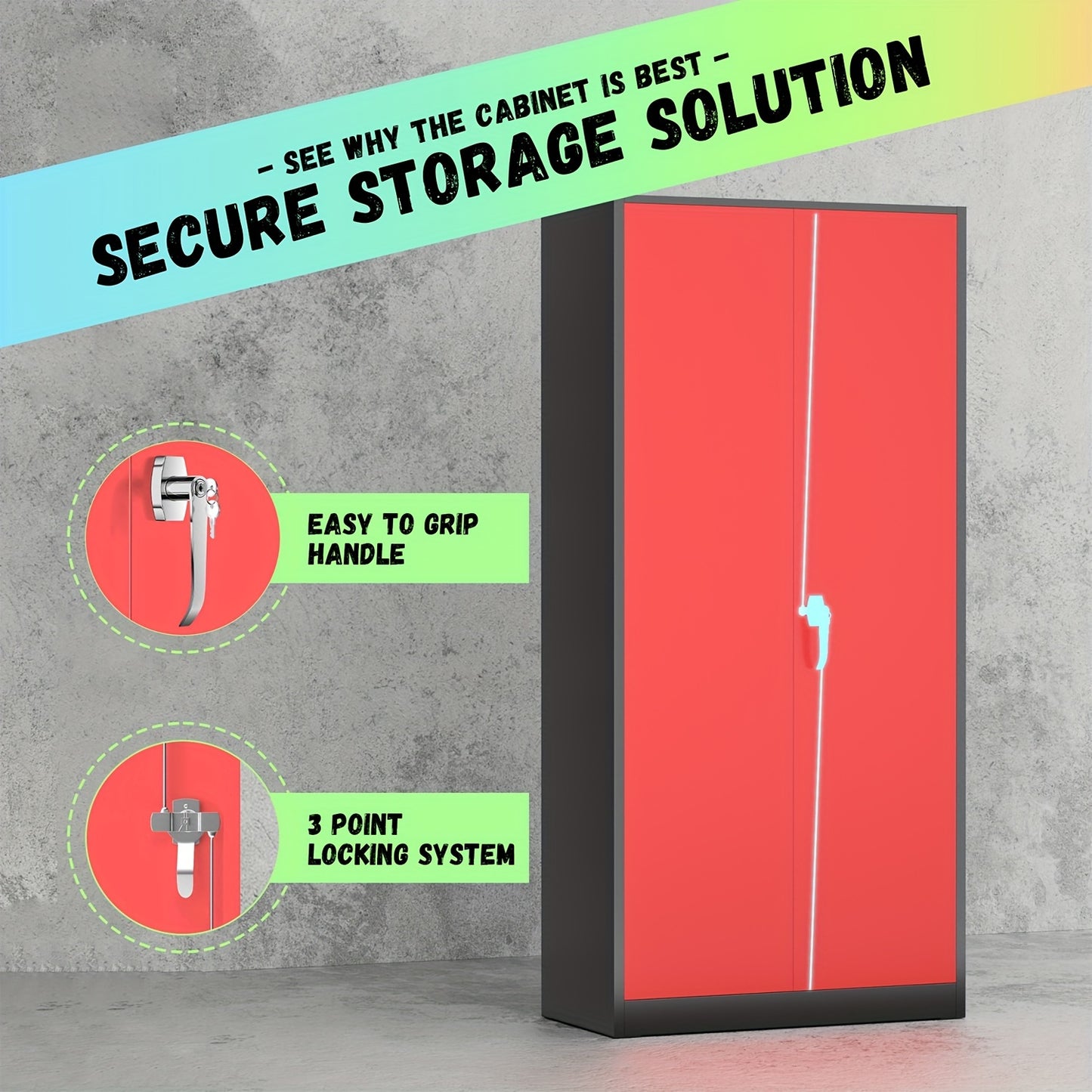 Metal Storage Cabinet, 72" Locking Steel Cabinet with 2 Doors And 4 Adjustable Shelves, Tall Metal Cabinet for Garage, Warehouse, Gym