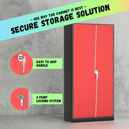 Metal Storage Cabinet, 72" Locking Steel Cabinet with 2 Doors And 4 Adjustable Shelves, Tall Metal Cabinet for Garage, Warehouse, Gym