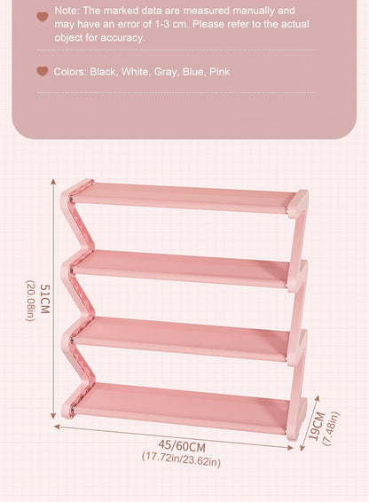 4-Tier Z-Shaped Shoe Rack, Durable Plastic Independent Storage Boxes, Curved Design, Multi-Function Storage Rack, Easy Assembly Freestanding Shoe Rack, No Tools Required, Compact Design, Suitable for Living Room Or Dorm, Stackable And Space-Saving