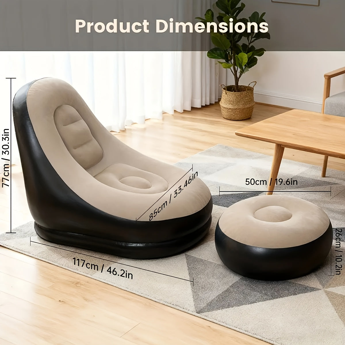 Inflatable Lounge Sofa, New Generation Portable Foldable Recliner With Footrest, Comfortable Flocked Sofa Chair Combo, Suitable For Camping Hiking Home Use And Sunbathing, Outdoor