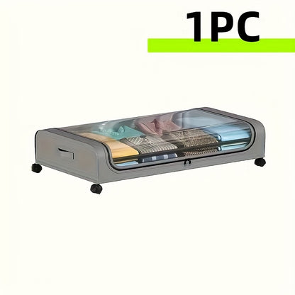 [Under Bed Storage] 1/2pcs Rolling Under Bed Metal Drawer - Under Bed Storage with Wheels for Clothes, Blankets, Books, Bedding, Shoes - Storage Containers, Organizer.1pc In A Gray Storage Box,, Hanger