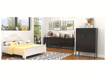 Two-Door Metal Storage Cabinet Featuring Adjustable Shelves - A Versatile 2-Tier Accent Cabinet Suitable for Home Office, Kitchen, Or Garage | Industrial Farmhouse Style Steel Cabinets