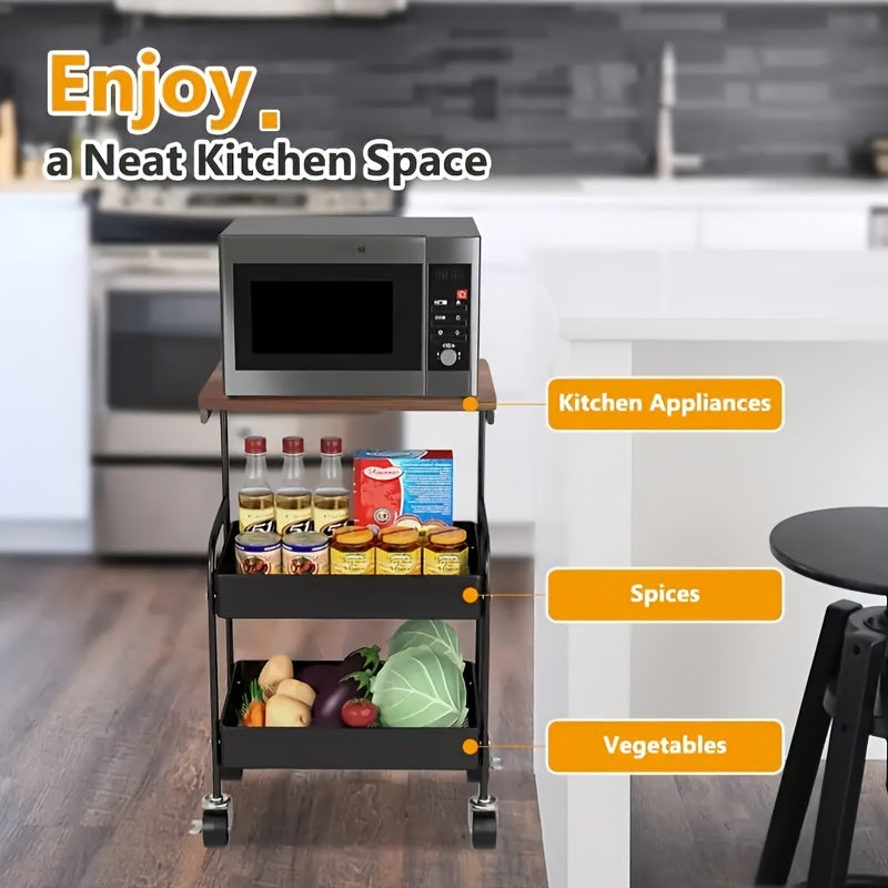 [Heavy-Duty Metal Cart] 3-Tier Heavy-Duty Metal Rolling Kitchen Cart With 3-Tier Shelves, Mobile Storage Cart Suitable For Small Spaces, Assembly, Space-Saving For Pantry, Apartment, - Sturdy Multi- Cart