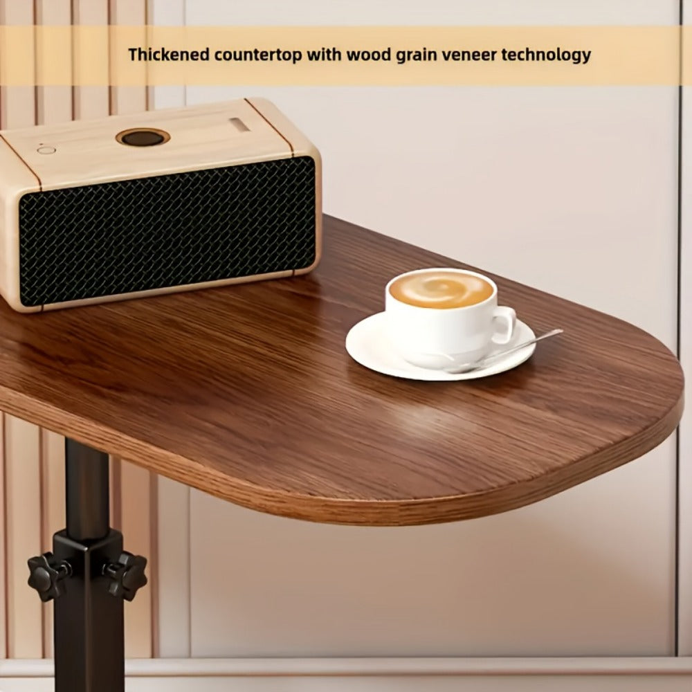 C Shaped Side Table 360 Rotatable Adjustable Height Sofa End Table Bedside Table Metal Solid Wood for Living Room Bedroom Home Office Black