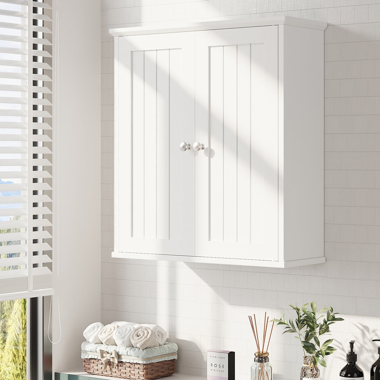 JY QAQA Bathroom Kitchen Wall Cabinet, Garage Or Laundry Room Wall Storage Cabinet, White Stipple, Linen Tower Bath Cabinet, Cabinet with Shelf