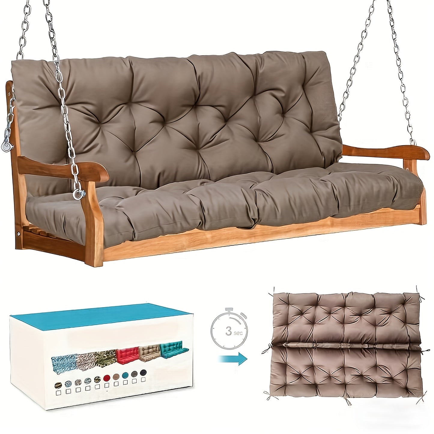 Porch Swing Cushions Waterproof All-Weather Fade-Resistant 60 Inch X 40 Thick 5'' Patio Chair Cushions with Ties for Backyard 2-3 Seater Replacement with Backrest Ergonomic Lumbar Support