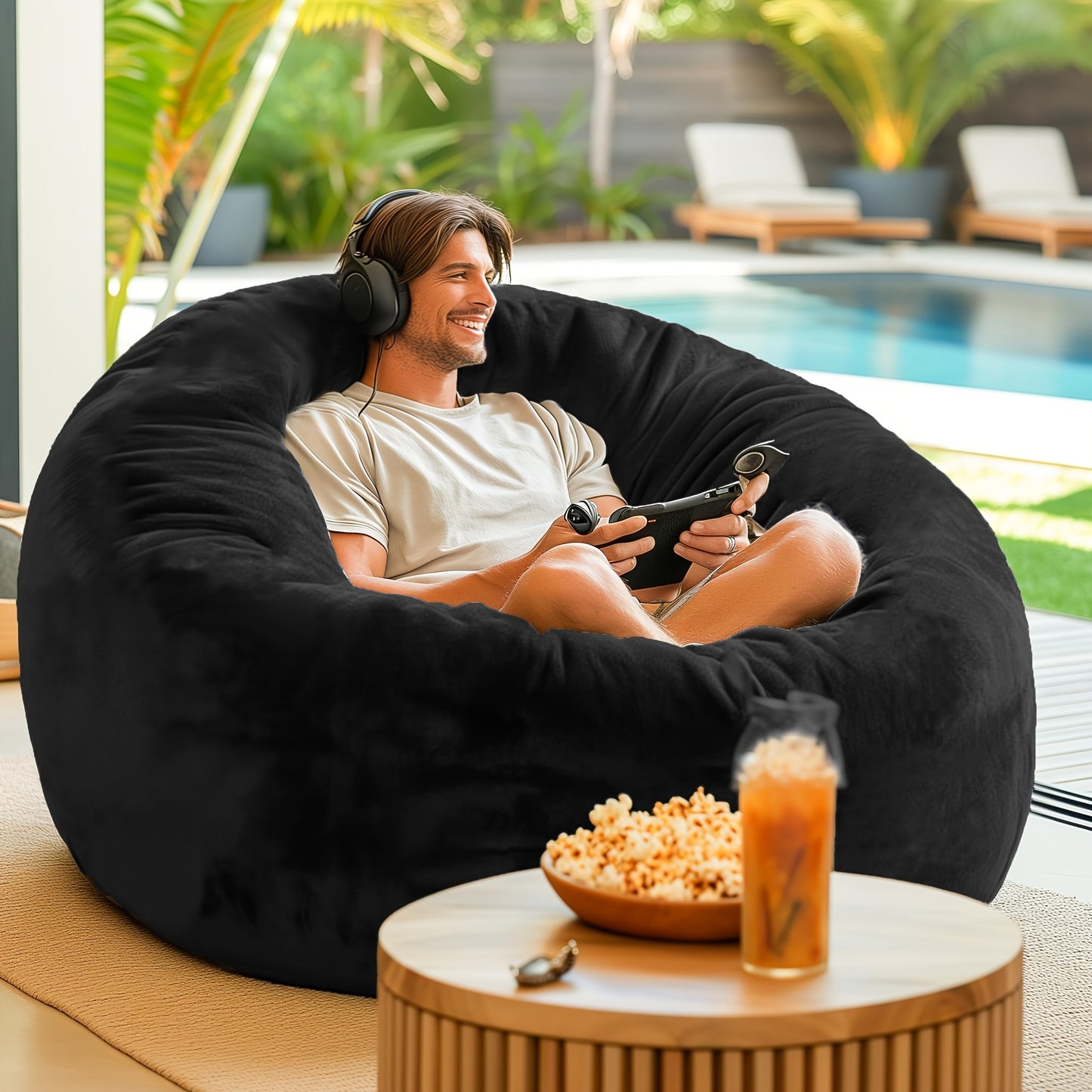 Bean Bag Chair With Filler Included, A Comfortable Bean Bag Chair Suitable For Adults, Is Equipped With High-quality Foam - Washable And Comes With A Soft Flannel Sofa Cover. The Sizes Available Are 3 Feet, 4 Feet, 5 Feet And 6 Feet.
