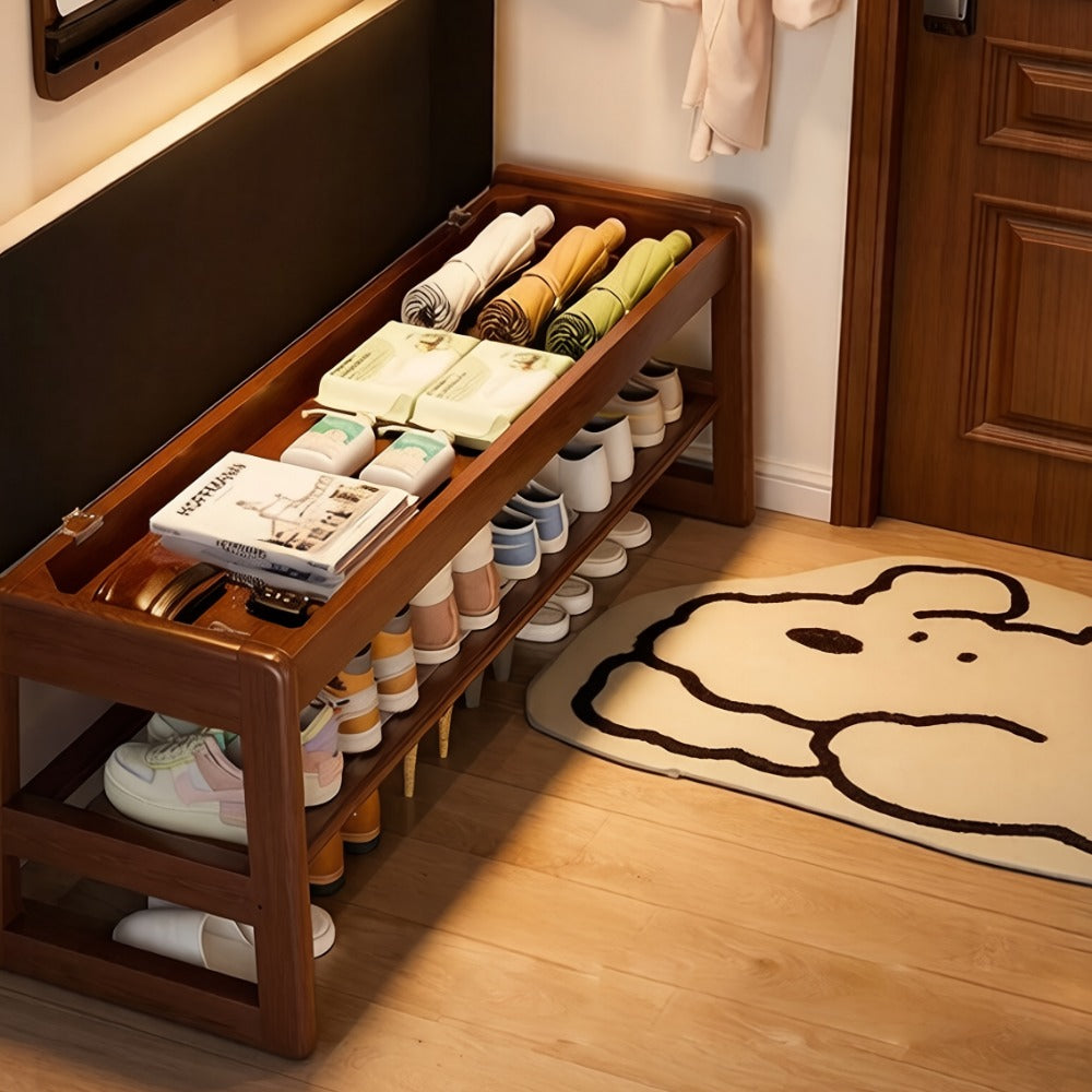Solid Wood Entryway Shoe Cabinet with Bench - Modern Hallway Shoe Changing Bench with Large-Capacity Storage, Integrated Entrance Cabinet for Home