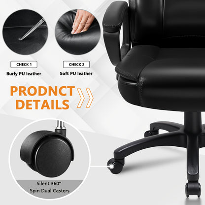 Home Office Desk Chair, 400LBS Big And Tall Computer Executive Chair, Ergonomic PU Leather Chairs with High Back Cushion, Adjustable Armrest &Lumbar Back Support, for Long Time Sitting