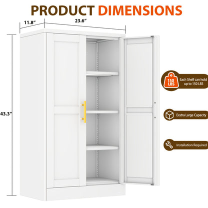 GEITIN 43.3-inch High Metal Storage Cabinet. Kitchen Storage Cabinet With 2 Doors And 3 Adjustable Shelves, Used For Independent Cabinets In The Kitchen, Dining Room, Living Room, Bathroom, And Study