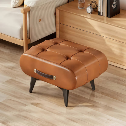 Retro Wax Faux Leather Simulation Stool, Home Small Square Stool, Picnic Stool, Faux Leather Hallway Stool, Luxurious Smooth Faux Leather Footstool, Modern Minimalist Black Synthetic Faux Leather Stool, Retro Brown Shoe Changing Stool