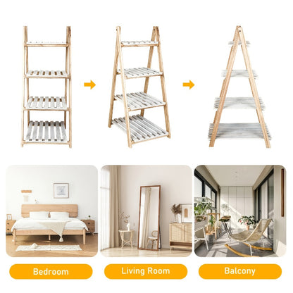 4-Tier Ladder Shelf, Wooden Plant Shelves, Ladder Bookshelf, Rustic Flower Display Rack, Wooden Display Shelves Plant Stand, Indoor Ladder Shelf For Living Room, Office, Bedroom