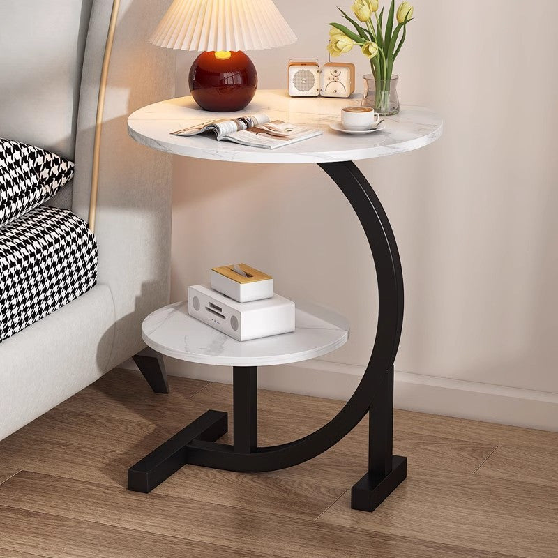 Simple Luxury Solid Wood Circular Coffee Table - Modern Double-Layer Sofa Side Cabinet, Creative Lightweight Luxury Side Table, Chic And Simple Living Room Circular Coffee Table, Suitable for Bedroom, Balcony, Living Room And Kitchen Leisure Tables