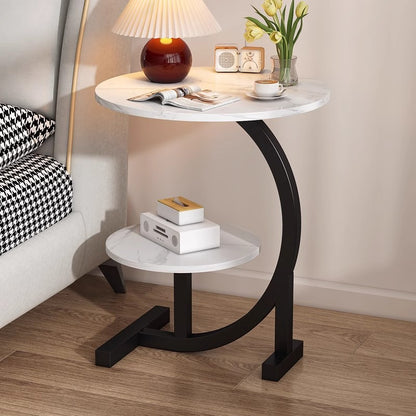 Simple Luxury Solid Wood Circular Coffee Table - Modern Double-Layer Sofa Side Cabinet, Creative Lightweight Luxury Side Table, Chic And Simple Living Room Circular Coffee Table, Suitable for Bedroom, Balcony, Living Room And Kitchen Leisure Tables