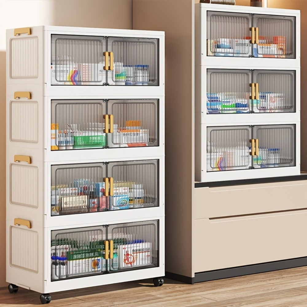Stackable Rolling Medicine Cabinet Organizer with Lid & Casters Transparent, Large Capacity Foldable 3-6 Tier PP Plastic Storage Box for Bathroom Home Office Dorm Toilet Paper