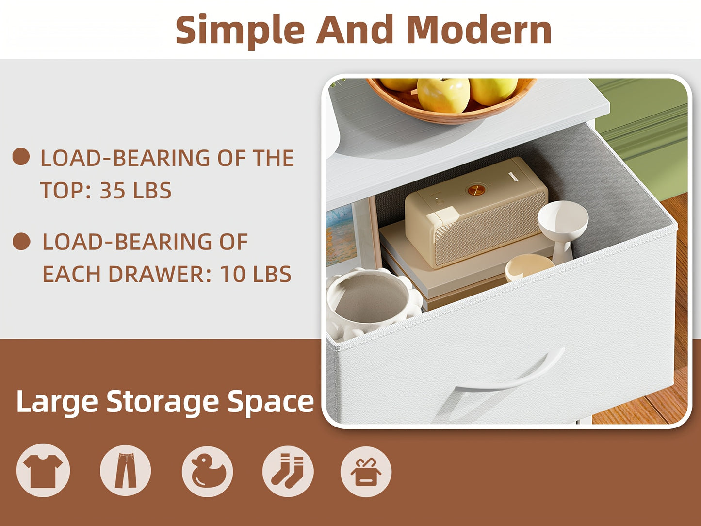 EUNOS Tall Dresser for Bedroom, Storage Organizer Chest Of Drawers with Removable Fabric Bins for Living Room Closet Bedside Laundry Entryway Hallway
