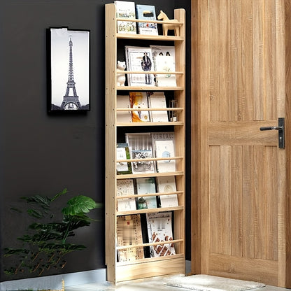 2/3/4/5/6-Tier Solid Wood Bookshelf, 0 Formaldehyde, Over-the-Door Bookshelf, Ultra-Thin Narrow Design, Wall-Mounted Storage Shelf for Living Room, Study, Bedroom, Space-Saving