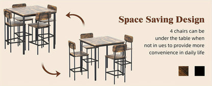 Bifanuo 5pcs Industrial Dining Table Set for 4, Rectangular Kitchen Table And Chairs, Dining Room Set for Small Space