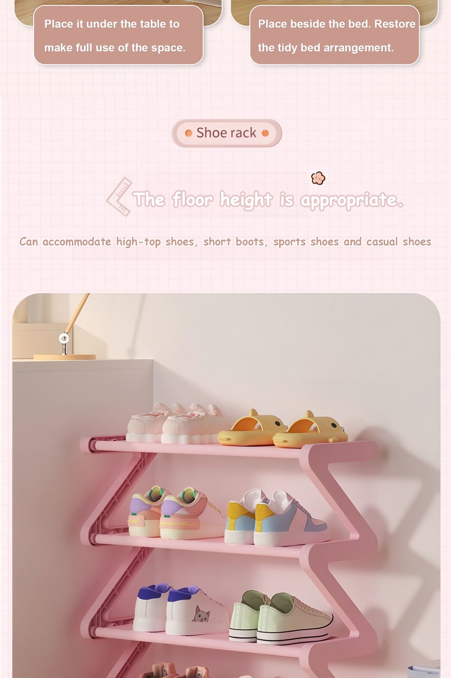 4-Tier Z-Shaped Shoe Rack, Durable Plastic Independent Storage Boxes, Curved Design, Multi-Function Storage Rack, Easy Assembly Freestanding Shoe Rack, No Tools Required, Compact Design, Suitable for Living Room Or Dorm, Stackable And Space-Saving