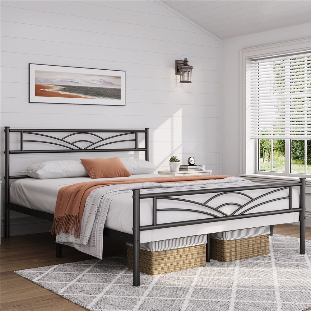 Costoffs Metal Platform Bed Frame with Cloud-inspired Design Headboard and Metal Bed Slats, Ample Under-bed Storage, Halloween Gift, Christmas Gift
