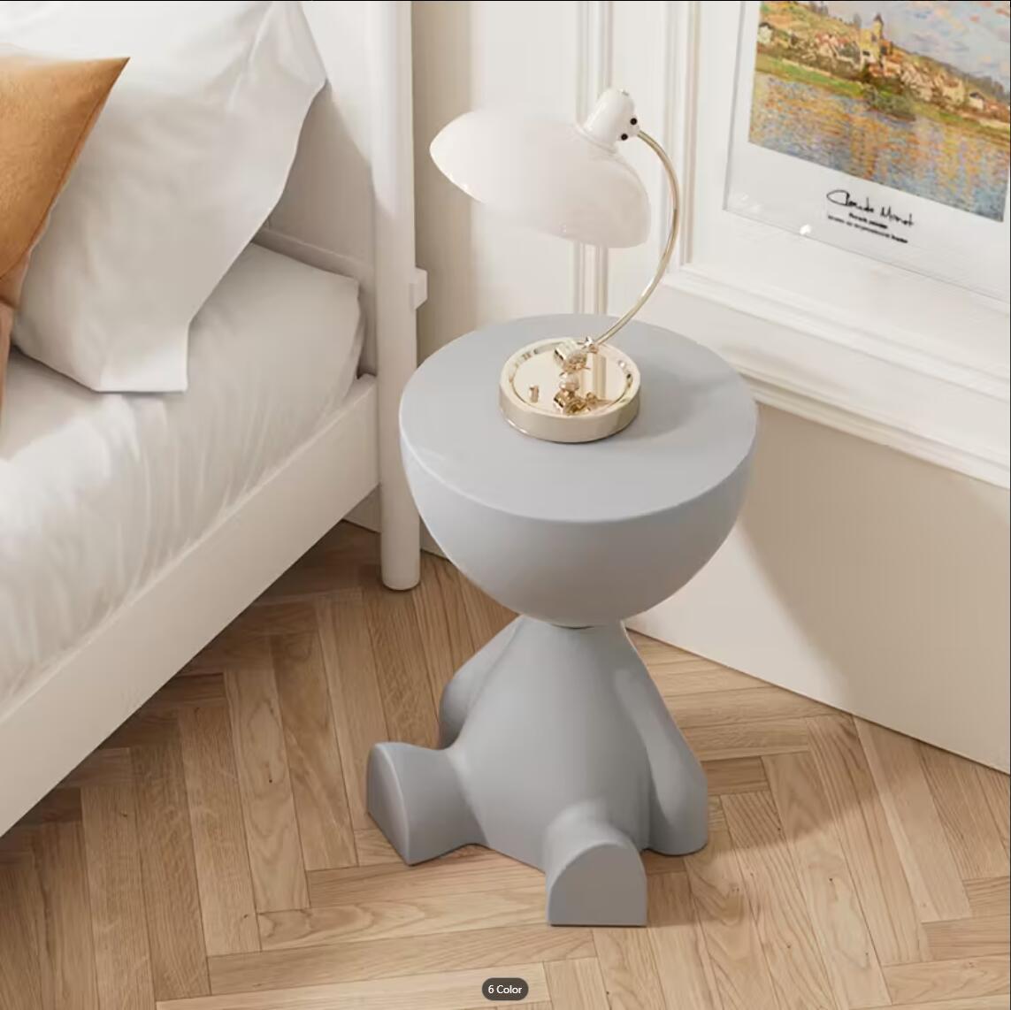 A Modern Bear-Shaped Plastic Nightstand for Lamp And Coffee Cup Holder - a Stylish White Storage Box for Bedrooms And Living Rooms, Easy to Assemble, Compact Design for Small Spaces, Bedroom Storage Box | Playful Furniture | Plastic Structure, Bedroom Dec