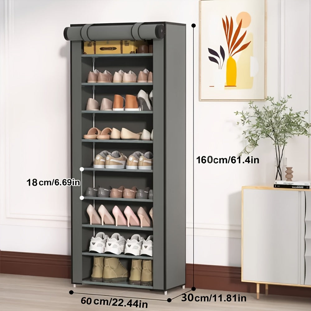 Portable Shoe Cabinet with Roller Shutter Door 7 & 9 Layer Non-Woven Cover, Shoe Organizer for 27-35 Pairs Sneakers Heels Boots, Easy Assembly Entryway Closet Storage, Gray